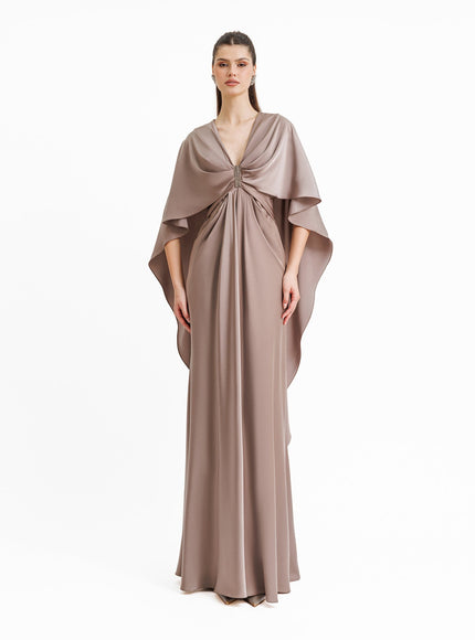Gemy Maalouf V-Neckline Taupe Gown