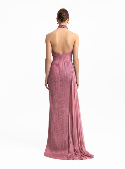 Gemy Maalouf High-Collar Gown With Floral Detail
