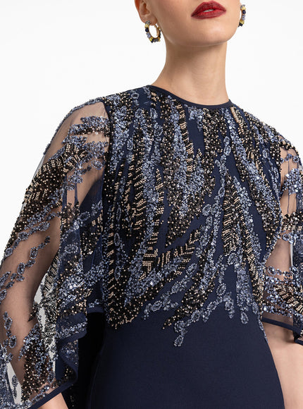 Gemy Maalouf Beaded Sheer Cape Gown