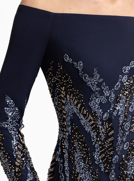 Gemy Maalouf Long Sleeves Beaded Gown