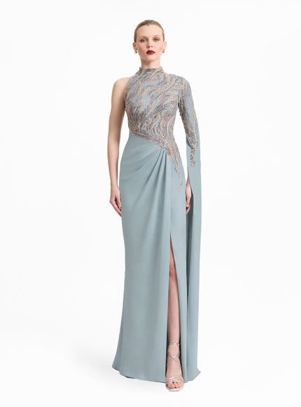 Gemy Maalouf Floor-Length Sleeve Asymmetrical Gown