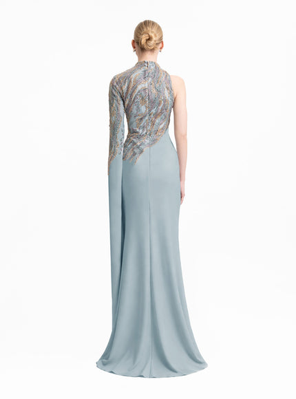 Gemy Maalouf Floor-Length Sleeve Asymmetrical Gown