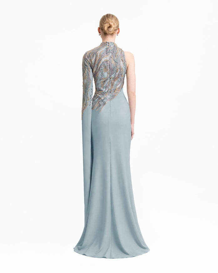 Gemy Maalouf Floor-Length Sleeve Asymmetrical Gown
