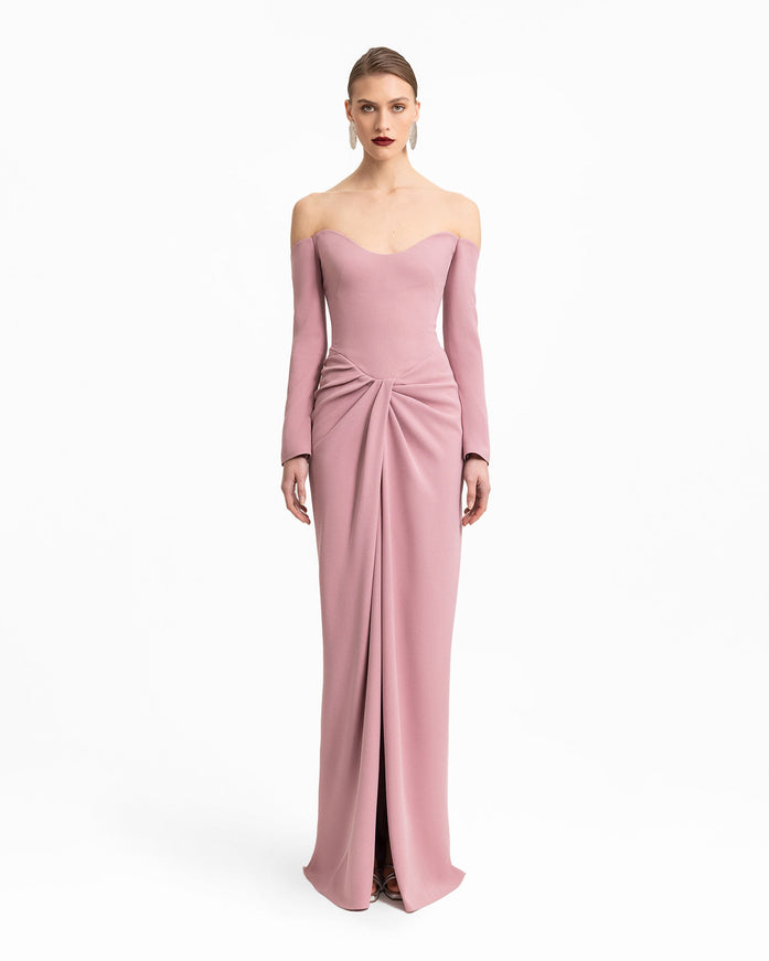 Gemy Maalouf Off-Shoulder Draped Gown Pink