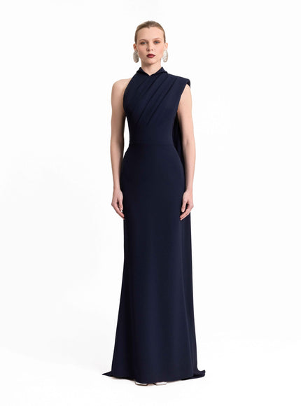Gemy Maalouf Padded Shoulder Gown With Cape