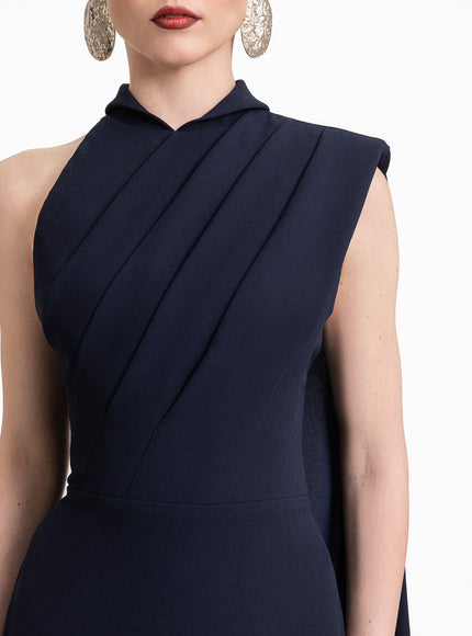 Gemy Maalouf Padded Shoulder Gown With Cape