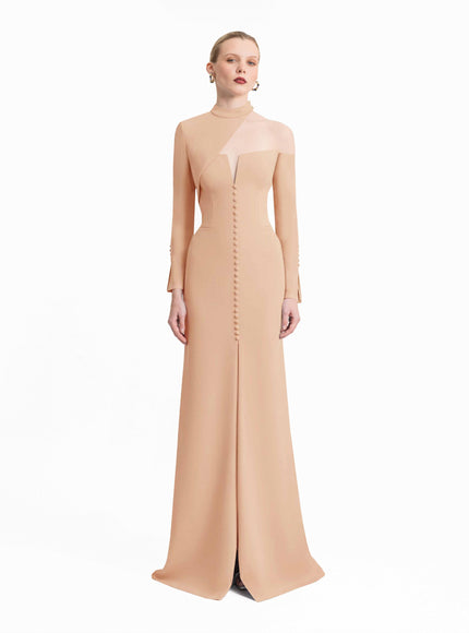 Gemy Maalouf Button-Down Front Gown Camel
