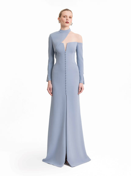 Gemy Maalouf Button-Down Front Gown Blue