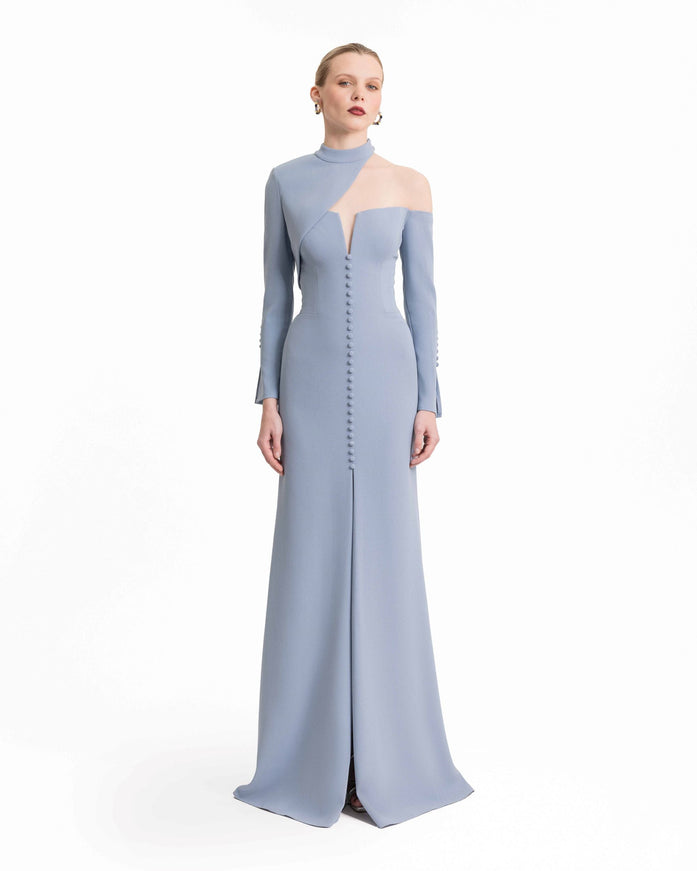 Gemy Maalouf Button-Down Front Gown Blue