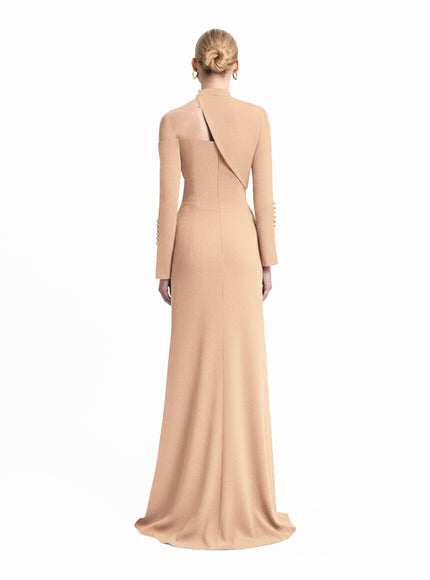 Gemy Maalouf Button-Down Front Gown Camel