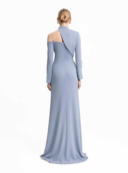 Gemy Maalouf Button-Down Front Gown Blue