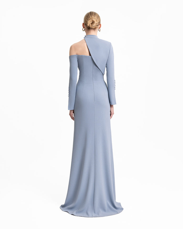 Gemy Maalouf Button-Down Front Gown Blue
