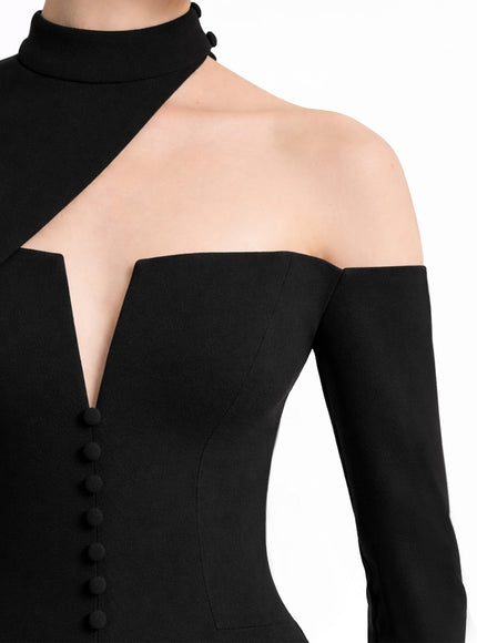 Gemy Maalouf Button-Down Front Gown Black