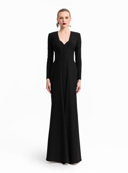 Gemy Maalouf Button-Down Neckline Gown Black