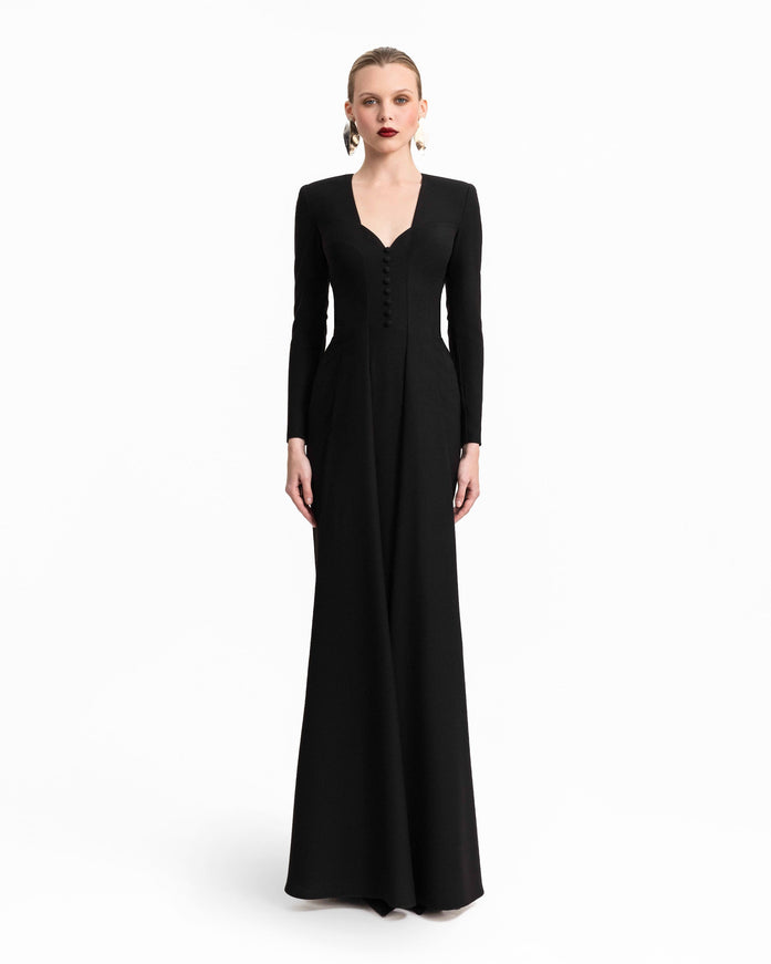 Gemy Maalouf Button-Down Neckline Gown Black