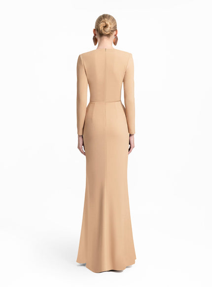 Gemy Maalouf Button-Down Neckline Gown Beige