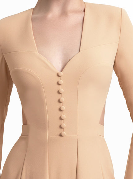Gemy Maalouf Button-Down Neckline Gown Beige