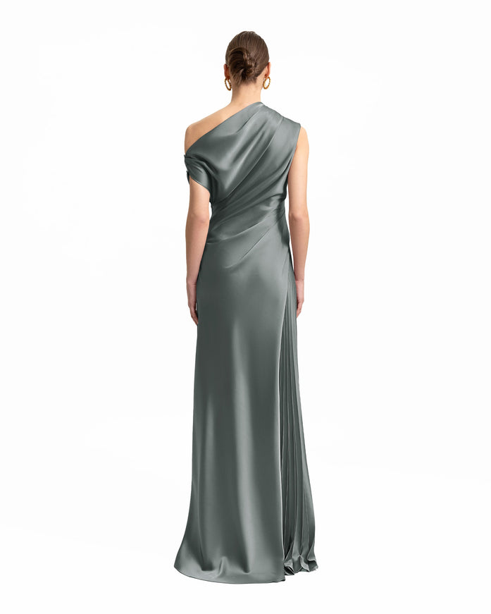 Gemy Maalouf Asymmetrical Plissé Under-Skirt Gown