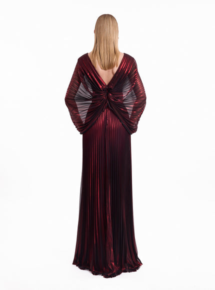 Gemy Maalouf V-Neck Batwing Gown Red