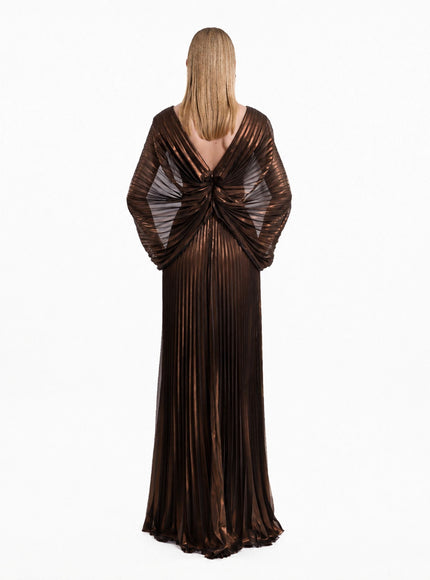 Gemy Maalouf V-Neck Batwing Gown Brown