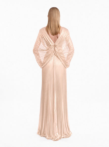 Gemy Maalouf V-Neck Batwing Gown Light Gold