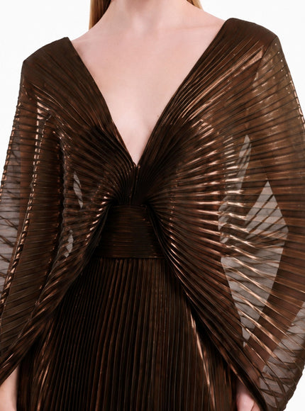 Gemy Maalouf V-Neck Batwing Gown Brown
