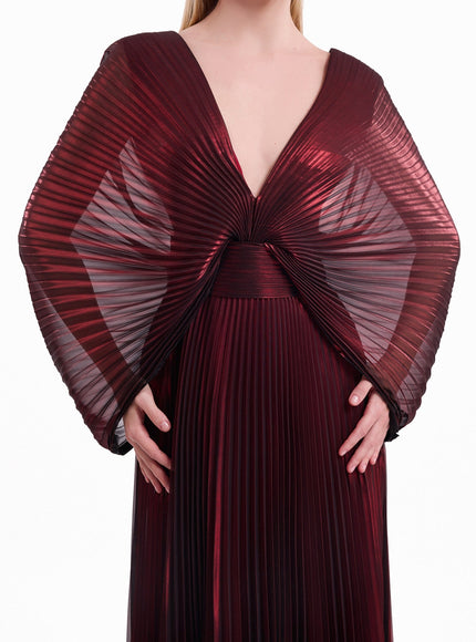 Gemy Maalouf V-Neck Batwing Gown Red