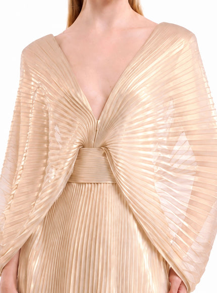 Gemy Maalouf V-Neck Batwing Gown Light Gold