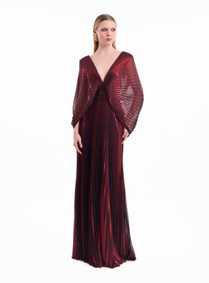 Gemy Maalouf V-Neck Batwing Gown Red