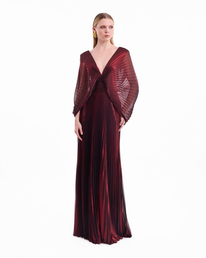 Gemy Maalouf V-Neck Batwing Gown Red