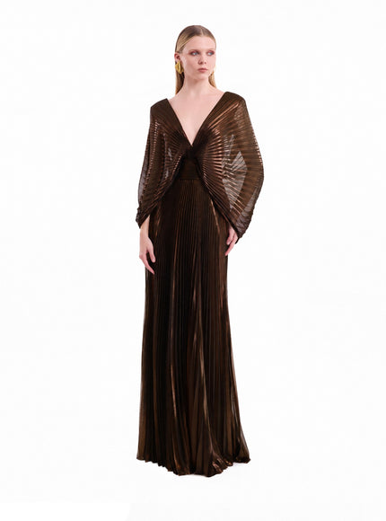 Gemy Maalouf V-Neck Batwing Gown Brown