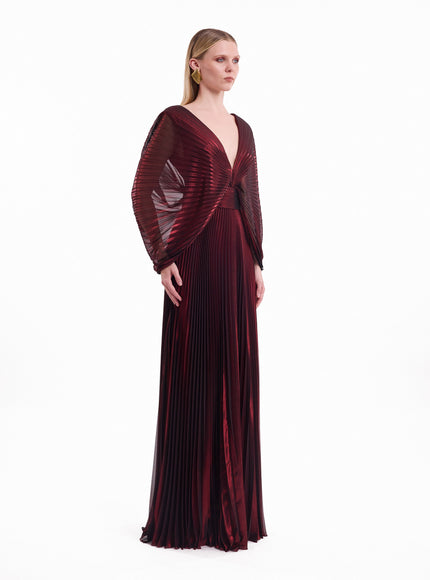 Gemy Maalouf V-Neck Batwing Gown Red