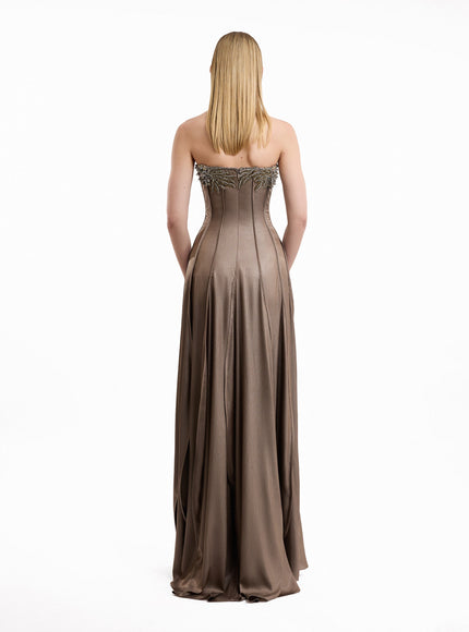 Gemy Maalouf Asymmetric Beaded Strapless Gown - back