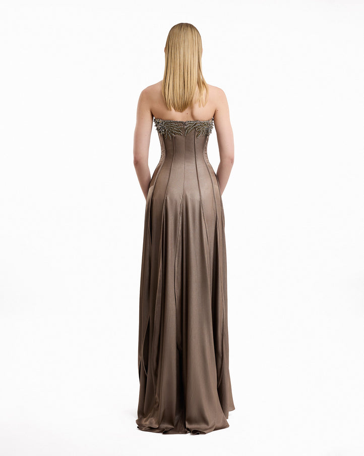 Gemy Maalouf Asymmetric Beaded Strapless Gown