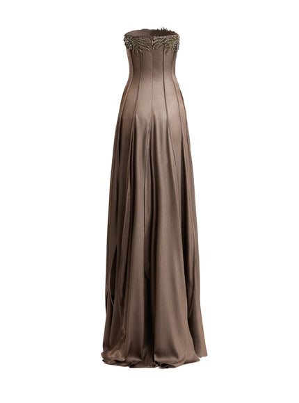 Gemy Maalouf Asymmetric Beaded Strapless Gown - back detail