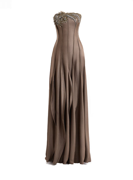 Gemy Maalouf Asymmetric Beaded Strapless Gown - front detail