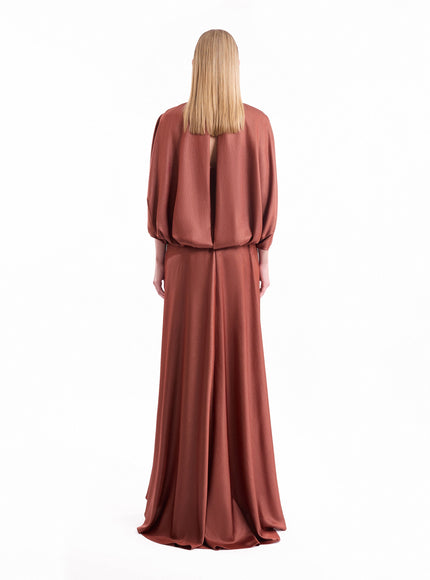 Gemy Maalouf Keyhole Batwing Gown Copper