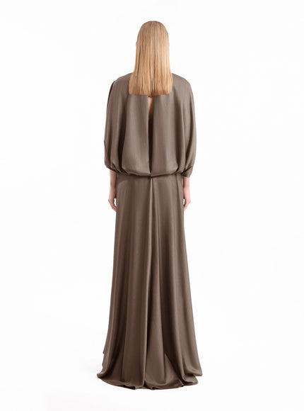 Gemy Maalouf Keyhole Batwing Gown Taupe