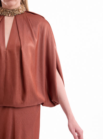 Gemy Maalouf Keyhole Batwing Gown Copper