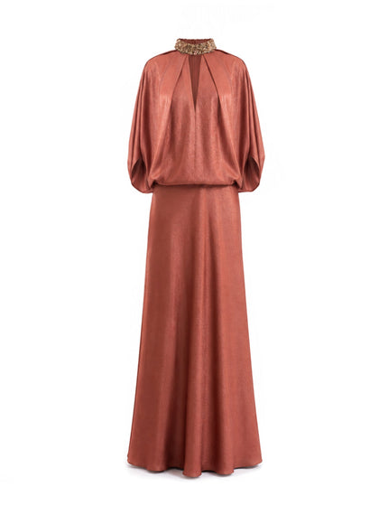 Gemy Maalouf Keyhole Batwing Gown Copper
