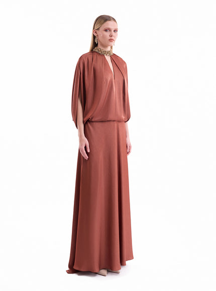 Gemy Maalouf Keyhole Batwing Gown Copper