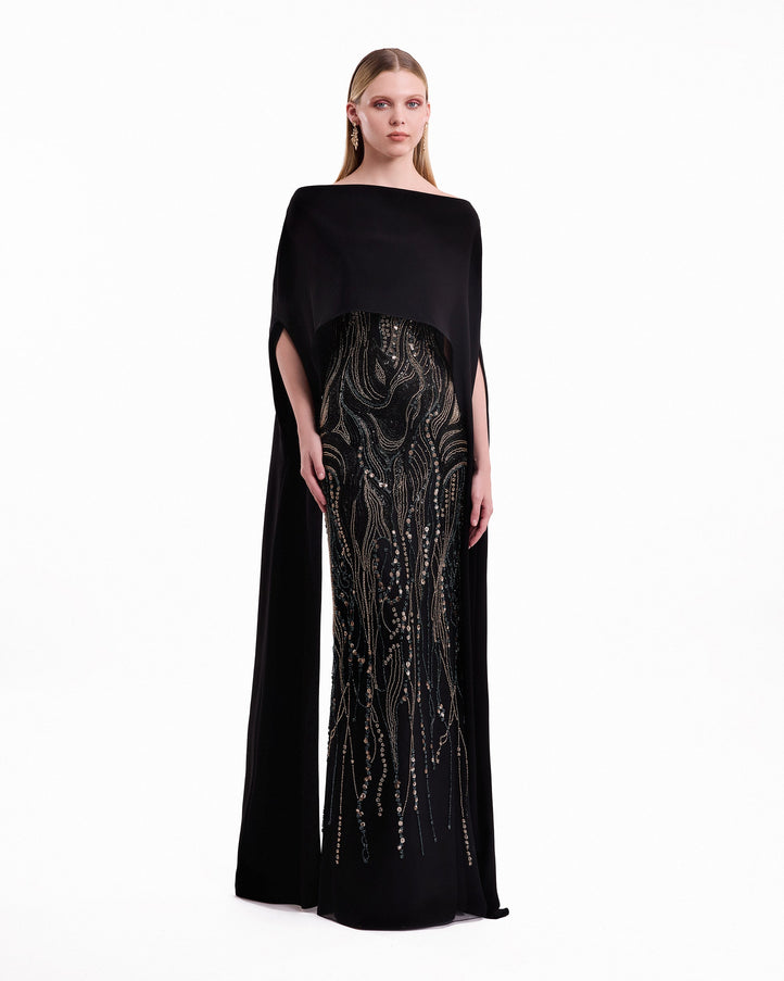Gemy Maalouf Beaded Cape Gown