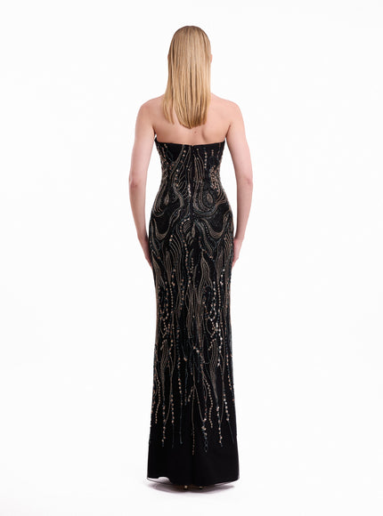 Gemy Maalouf Beaded Cape Gown in Black, back view without cape (alternate)