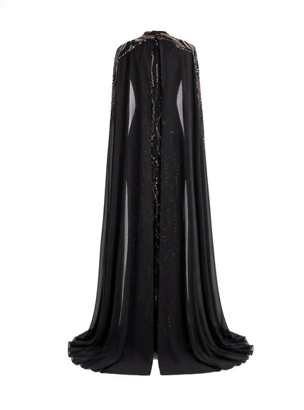 Gemy Maalouf Beaded V-Neck Cape Gown