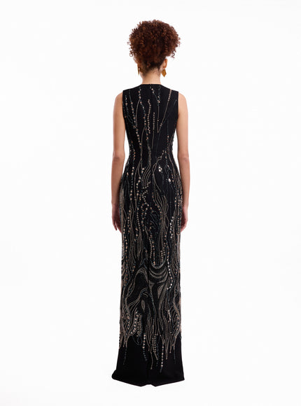 Gemy Maalouf Beaded V-Neck Cape Gown