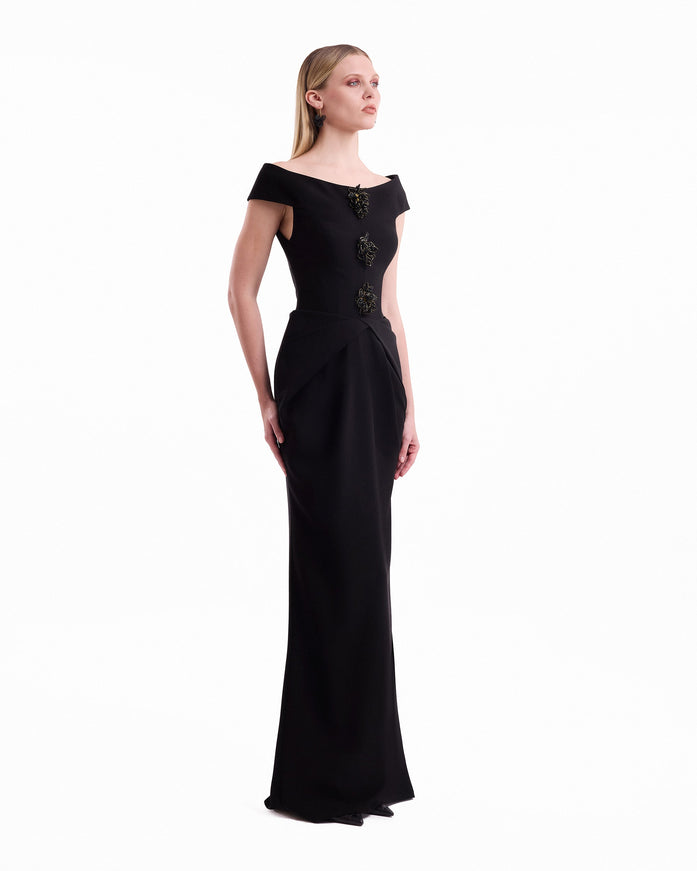 Gemy Maalouf Floral Off-Shoulder Gown