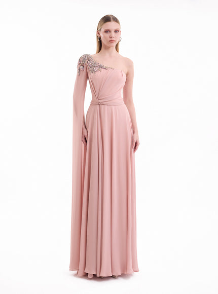 Gemy Maalouf One-Shoulder Draped Gown No. 2169