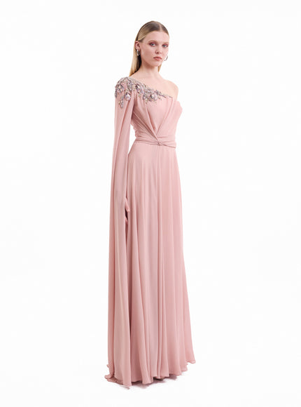 Gemy Maalouf One-Shoulder Draped Gown No. 2169
