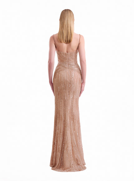 Gemy Maalouf Criss-Cross Beaded Gown
