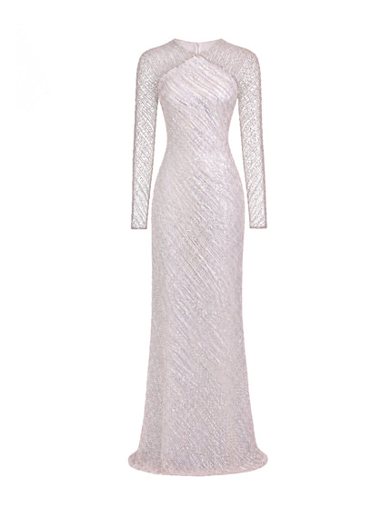 Gemy Maalouf Beaded Sequin Gown No. 2173 Silver